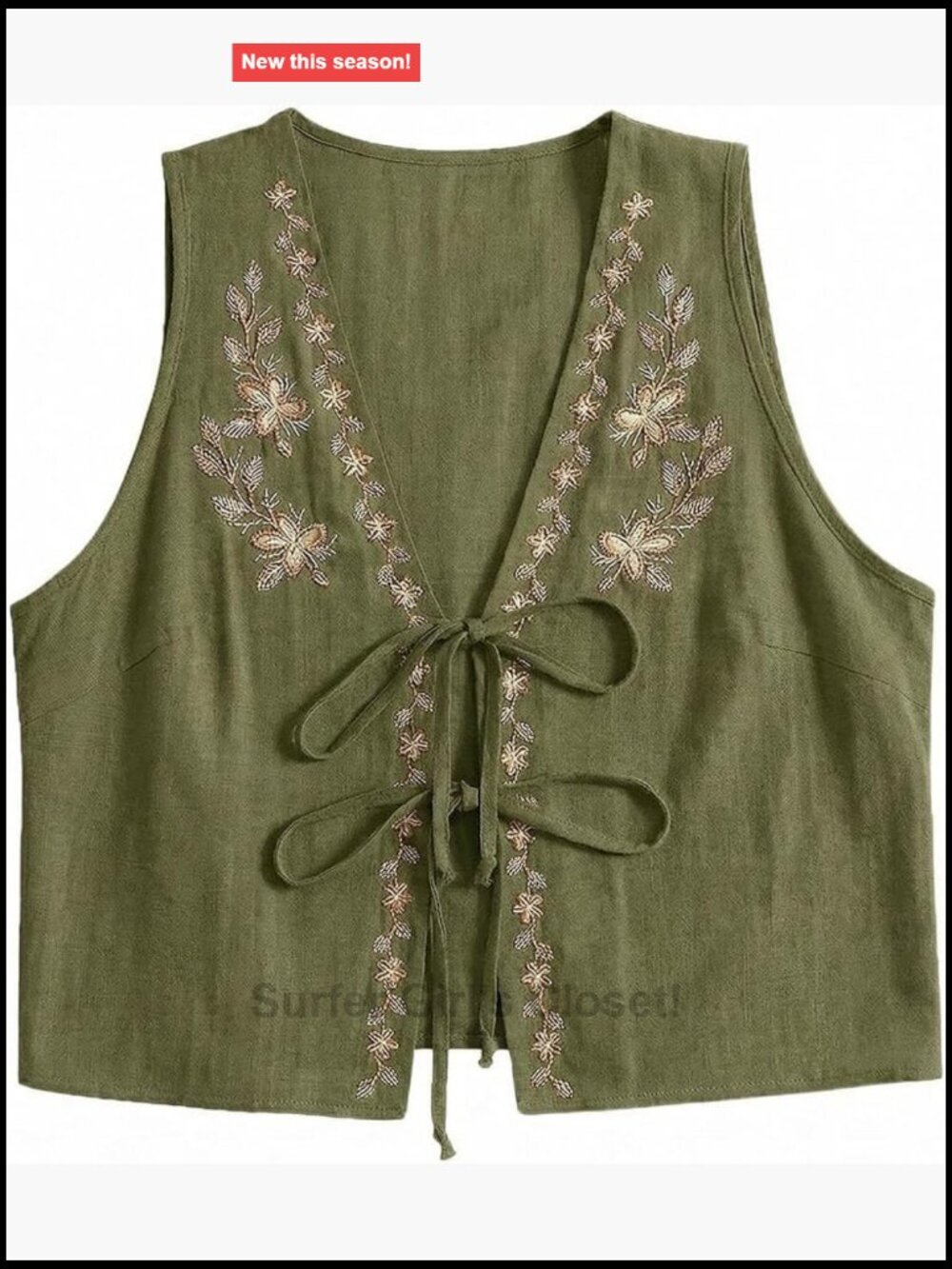Boho Floral Embroidery V-Neck Sleeveless Tank Top Summer Vacation